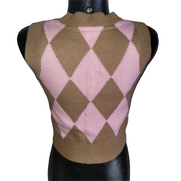 Retrod Pink and Brown Argyle V-neck Sweater Vest XS - Picture 5 of 5